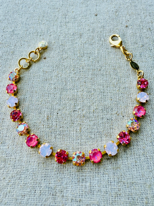 Poppy Pink Colored Crystal Tennis Bracelet