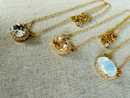 Hillary • Crystal Framed • Oval Pendant Necklace