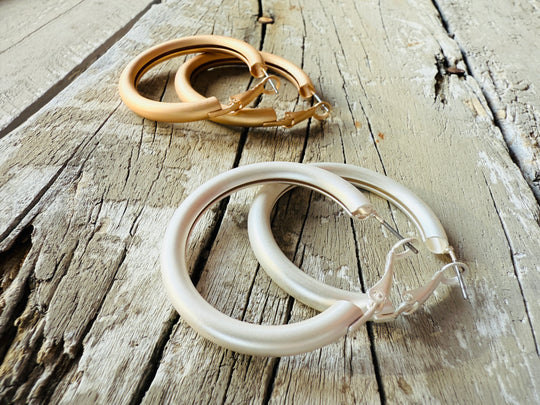 Betsy Hoop Earrings-Matte Gold and Matte Silver - Shabby To Chic Jewelry