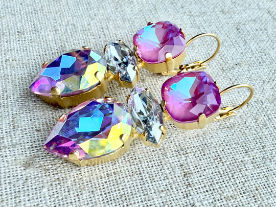 Eden Pink Crystal Drop Earrings - Shabby To Chic Jewelry