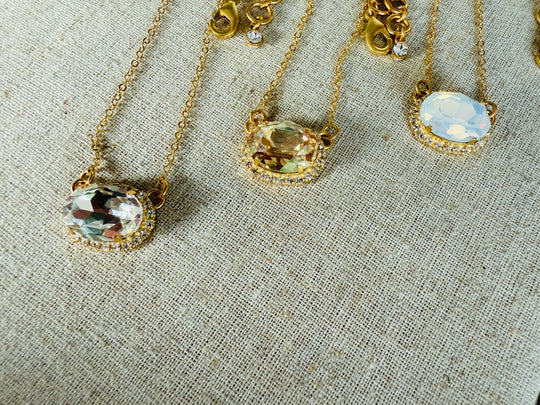 Hillary • Crystal Framed • Oval Pendant Necklace
