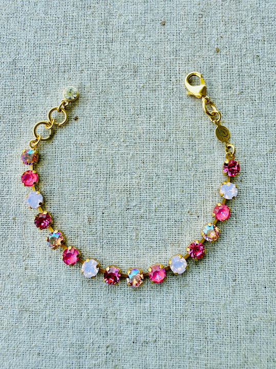 Poppy Pink Colored Crystal Tennis Bracelet