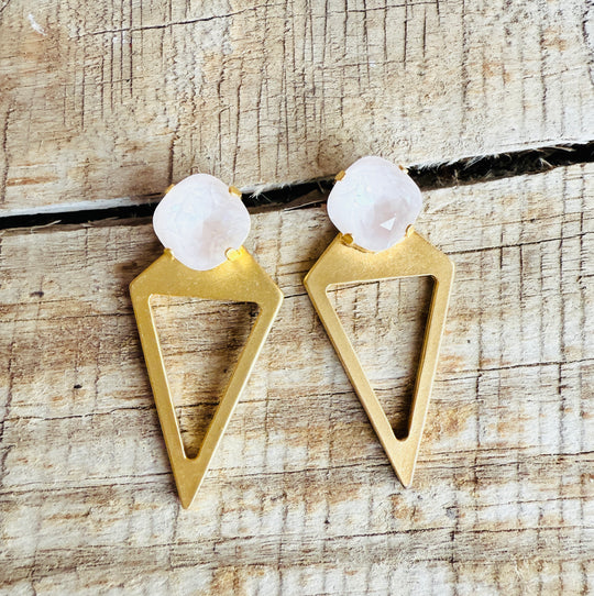 Kayla Gold Pyramid Geometric Crystal Stud Earrings - Shabby To Chic Jewelry