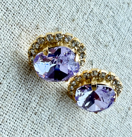 Lila Square Cut Crystal Halo Framed Stud Earrings - Shabby To Chic Jewelry