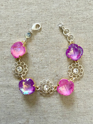 Nicole Flower Pendant Crystal Link Bracelet - Shabby To Chic Jewelry