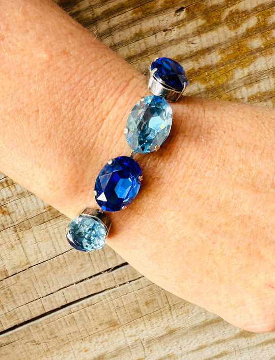 Aynor Blue Jackets Oval Crystal Tennis Bracelet