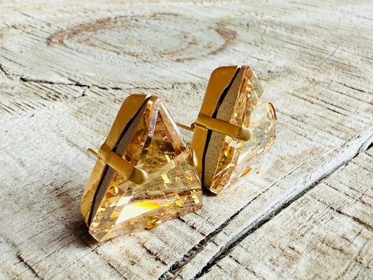 Tracy Gold Triangle Geometric Stud Crystal Earrings - Shabby To Chic Jewelry