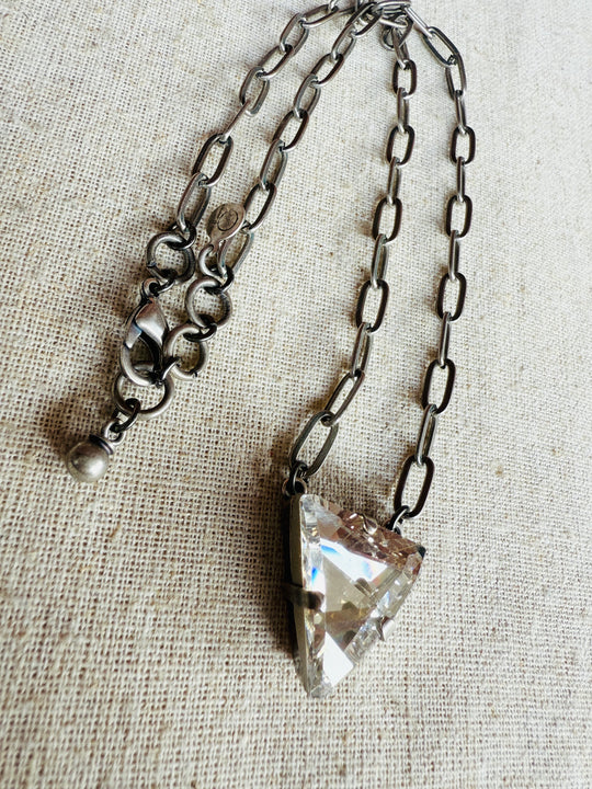 Aubrey Silver Geometric Triangle Crystal Pendant Necklace - Shabby To Chic Jewelry