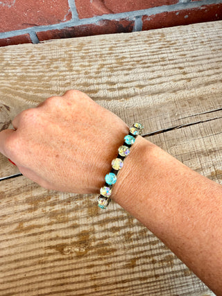 Elena Antique Gold Green Crystal Cuff Bracelet - Shabby To Chic Jewelry