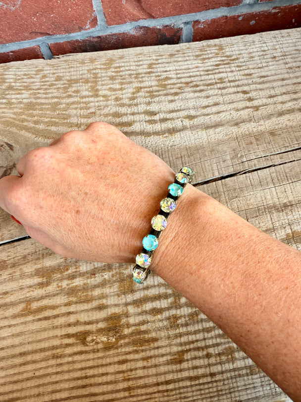 Elena Antique Gold Green Crystal Cuff Bracelet - Shabby To Chic Jewelry