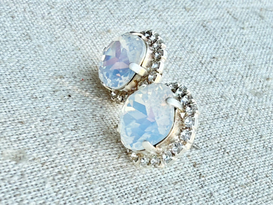 Eirlys Opal Crystal Square Cut Halo Framed Stud Earrings - Shabby To Chic Jewelry