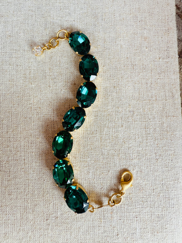 Kelly Oval Cut Emerald Crystal Tennis Bracelet