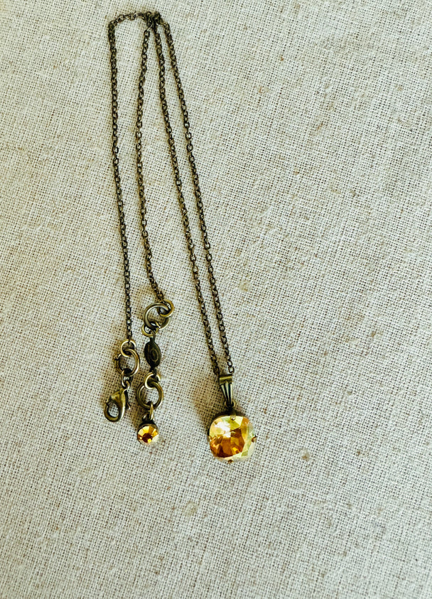 Harvest Gold Cushion Cut Crystal Pendant Necklace