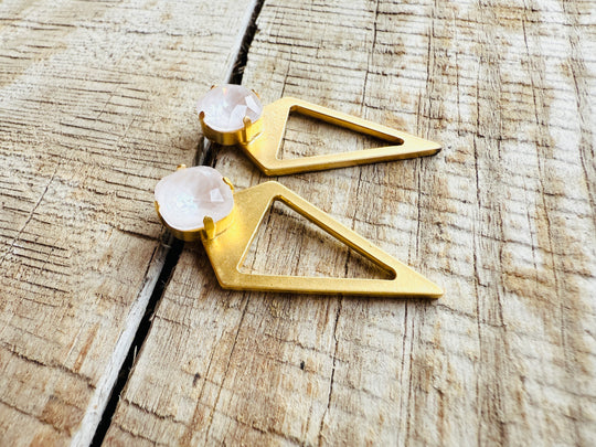 Kayla Gold Pyramid Geometric Crystal Stud Earrings - Shabby To Chic Jewelry