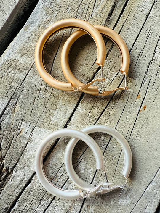 Betsy Hoop Earrings-Matte Gold and Matte Silver - Shabby To Chic Jewelry
