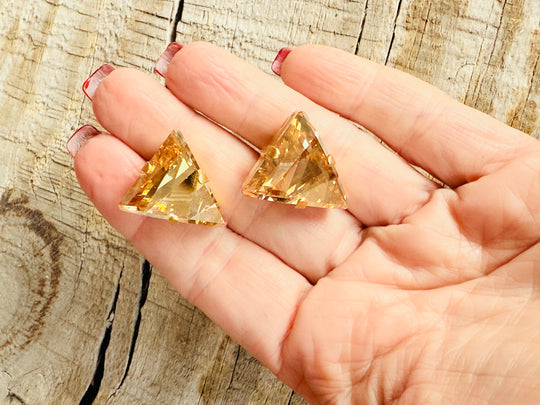 Tracy Gold Triangle Geometric Stud Crystal Earrings - Shabby To Chic Jewelry
