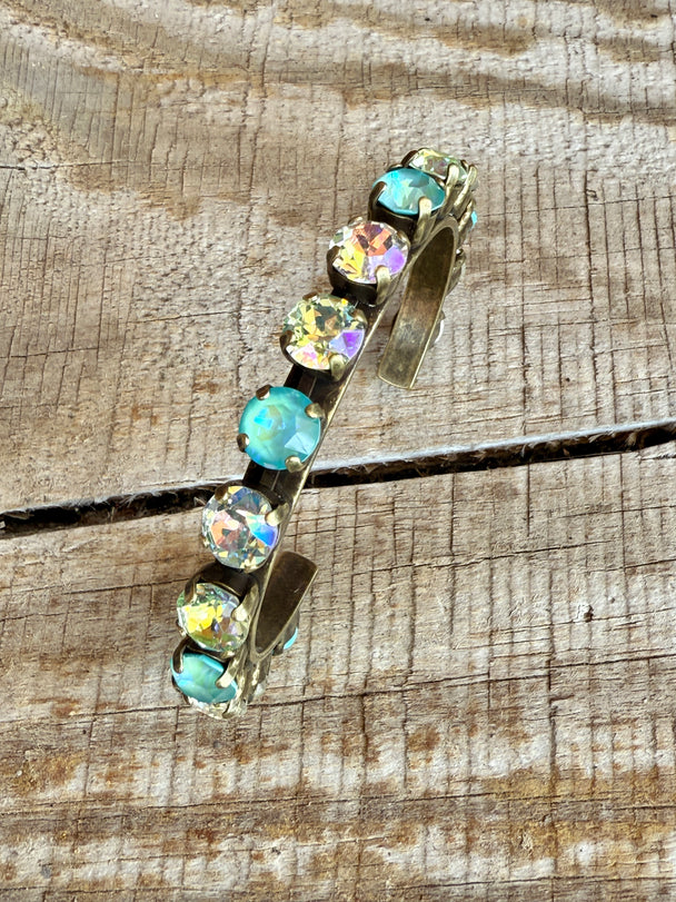 Elena Antique Gold Green Crystal Cuff Bracelet - Shabby To Chic Jewelry