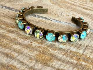 Elena Antique Gold Green Crystal Cuff Bracelet - Shabby To Chic Jewelry