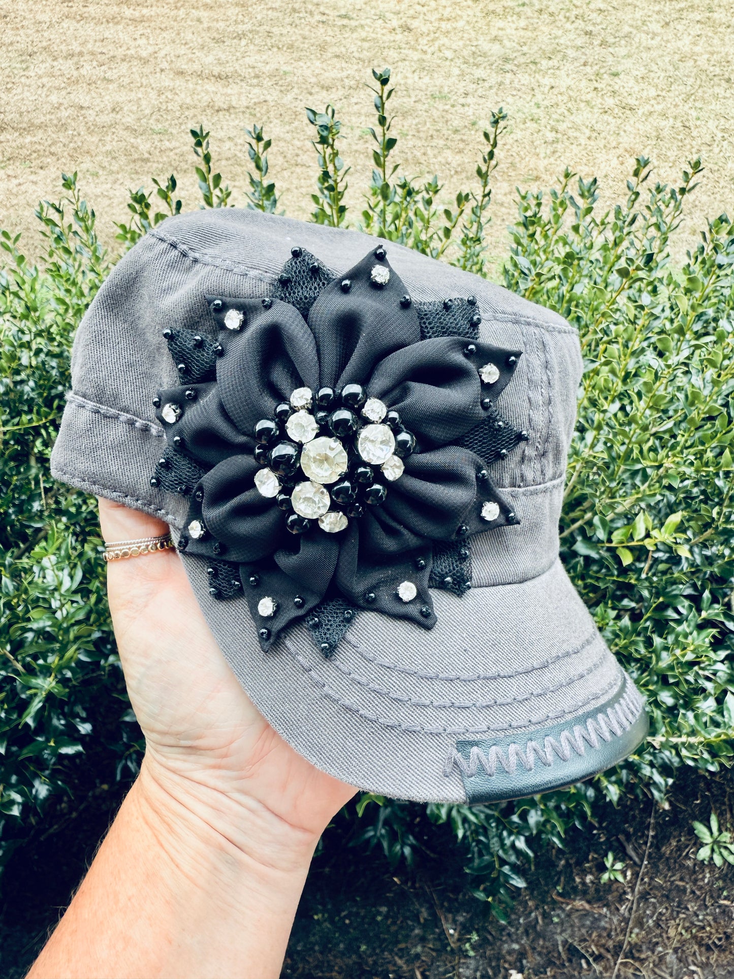 Leyna Crystal Bling Cadet Fashion Cap - Shabby To Chic Jewelry