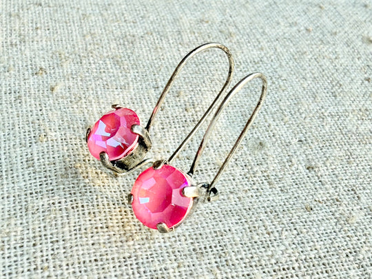 Maggie Pink Crystal Dangle Earrings - Shabby To Chic Jewelry
