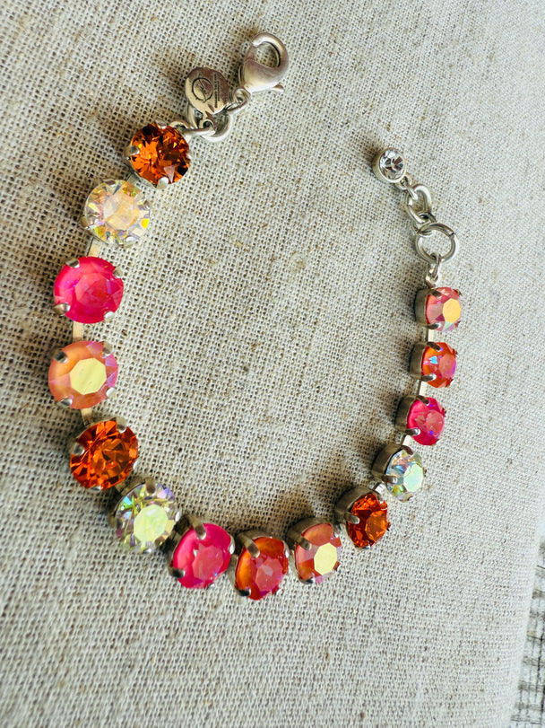 Summer Peach Silver Tennis Crystal Bracelet