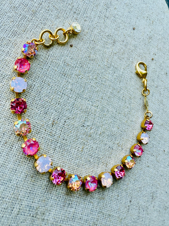 Poppy Pink Colored Crystal Tennis Bracelet