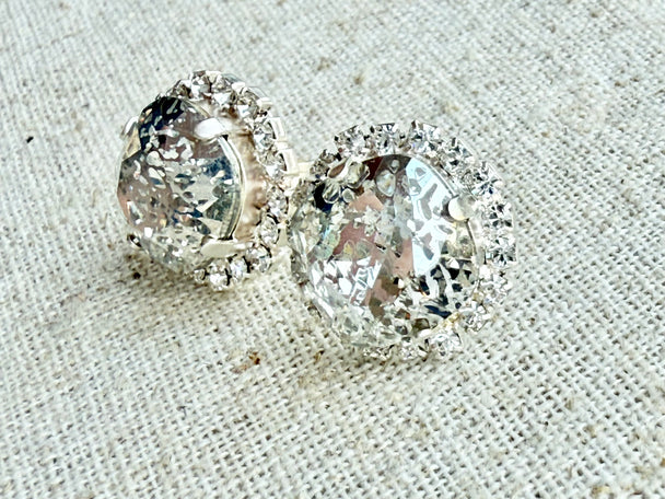 Tali Patina Square Cut Crystal Halo Framed Earrings - Shabby To Chic Jewelry