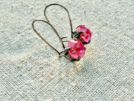 Maggie Pink Crystal Dangle Earrings - Shabby To Chic Jewelry