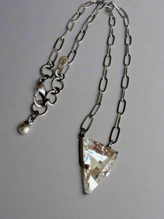 Aubrey Silver Geometric Triangle Crystal Pendant Necklace - Shabby To Chic Jewelry