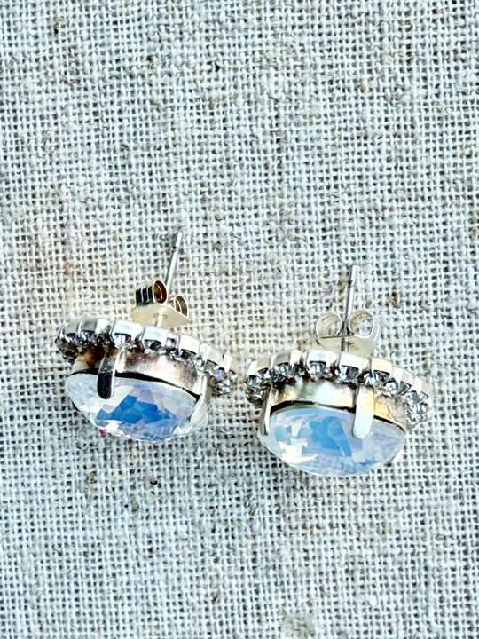 Eirlys Opal Crystal Square Cut Halo Framed Stud Earrings - Shabby To Chic Jewelry