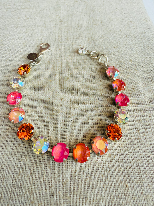 Summer Peach Silver Tennis Crystal Bracelet