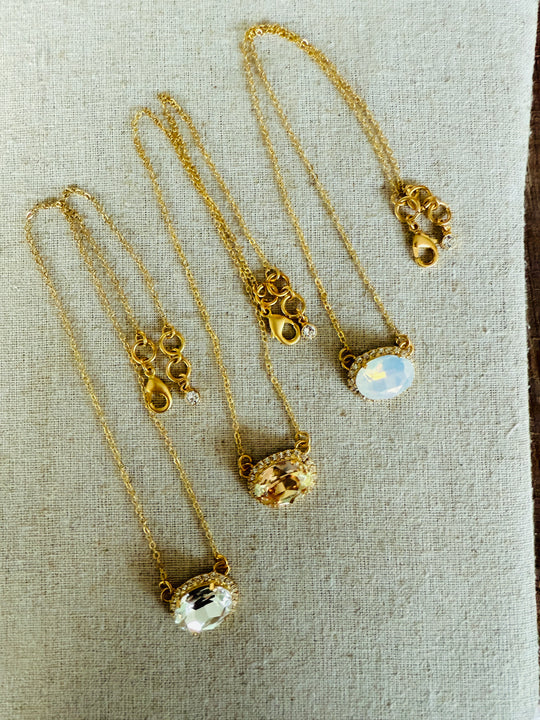 Hillary • Crystal Framed • Oval Pendant Necklace