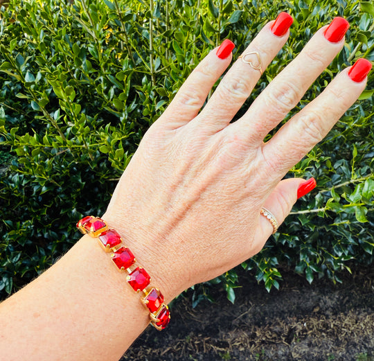 Arianna Red Square Crystal Tennis Bracelet - Shabby To Chic Jewelry