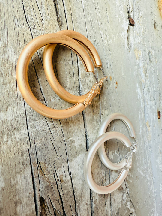 Betsy Hoop Earrings-Matte Gold and Matte Silver - Shabby To Chic Jewelry