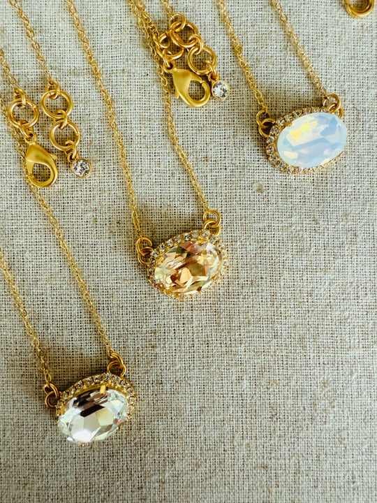 Hillary • Crystal Framed • Oval Pendant Necklace