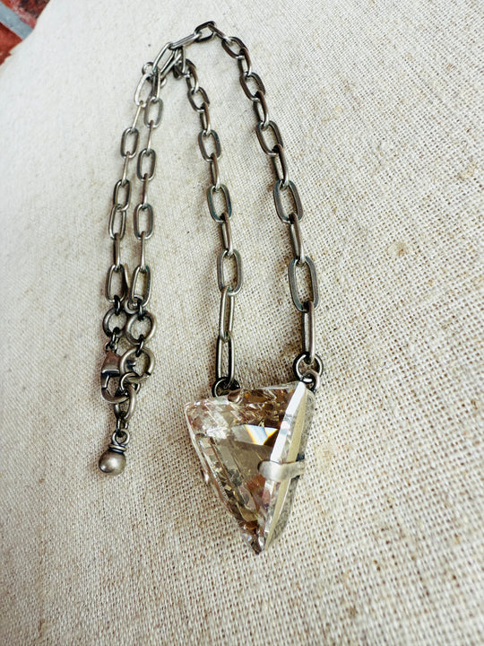 Aubrey Silver Geometric Triangle Crystal Pendant Necklace - Shabby To Chic Jewelry