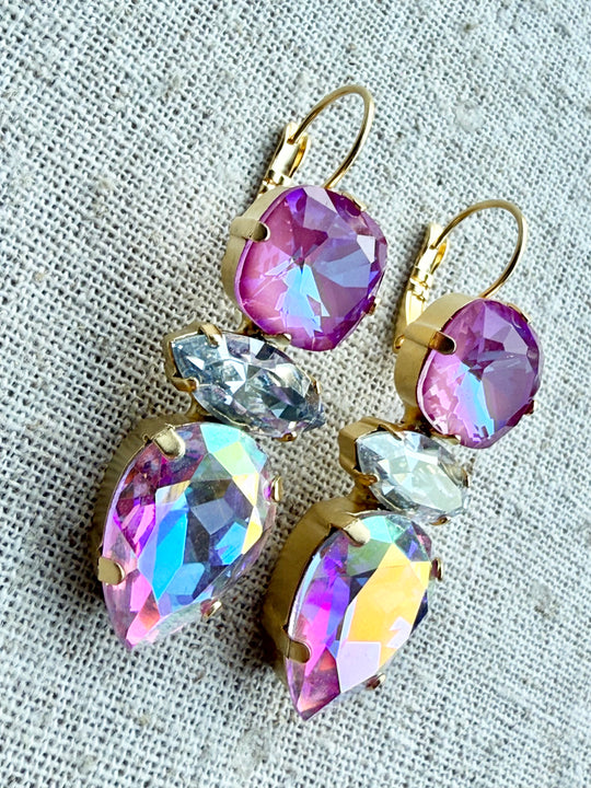 Eden Pink Crystal Drop Earrings - Shabby To Chic Jewelry