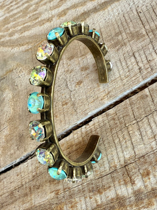 Elena Antique Gold Green Crystal Cuff Bracelet - Shabby To Chic Jewelry