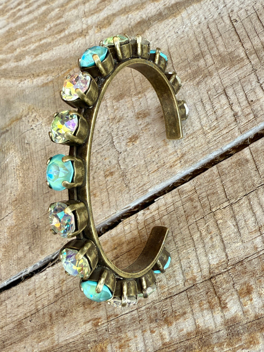 Elena Antique Gold Green Crystal Cuff Bracelet - Shabby To Chic Jewelry