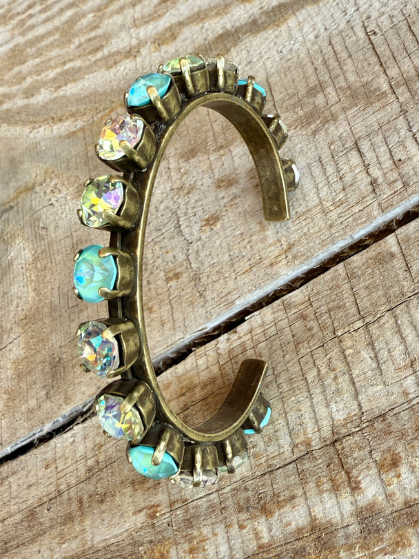 Elena Antique Gold Green Crystal Cuff Bracelet - Shabby To Chic Jewelry