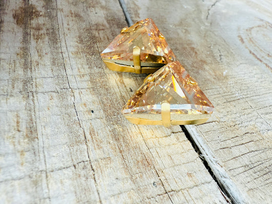 Tracy Gold Triangle Geometric Stud Crystal Earrings - Shabby To Chic Jewelry
