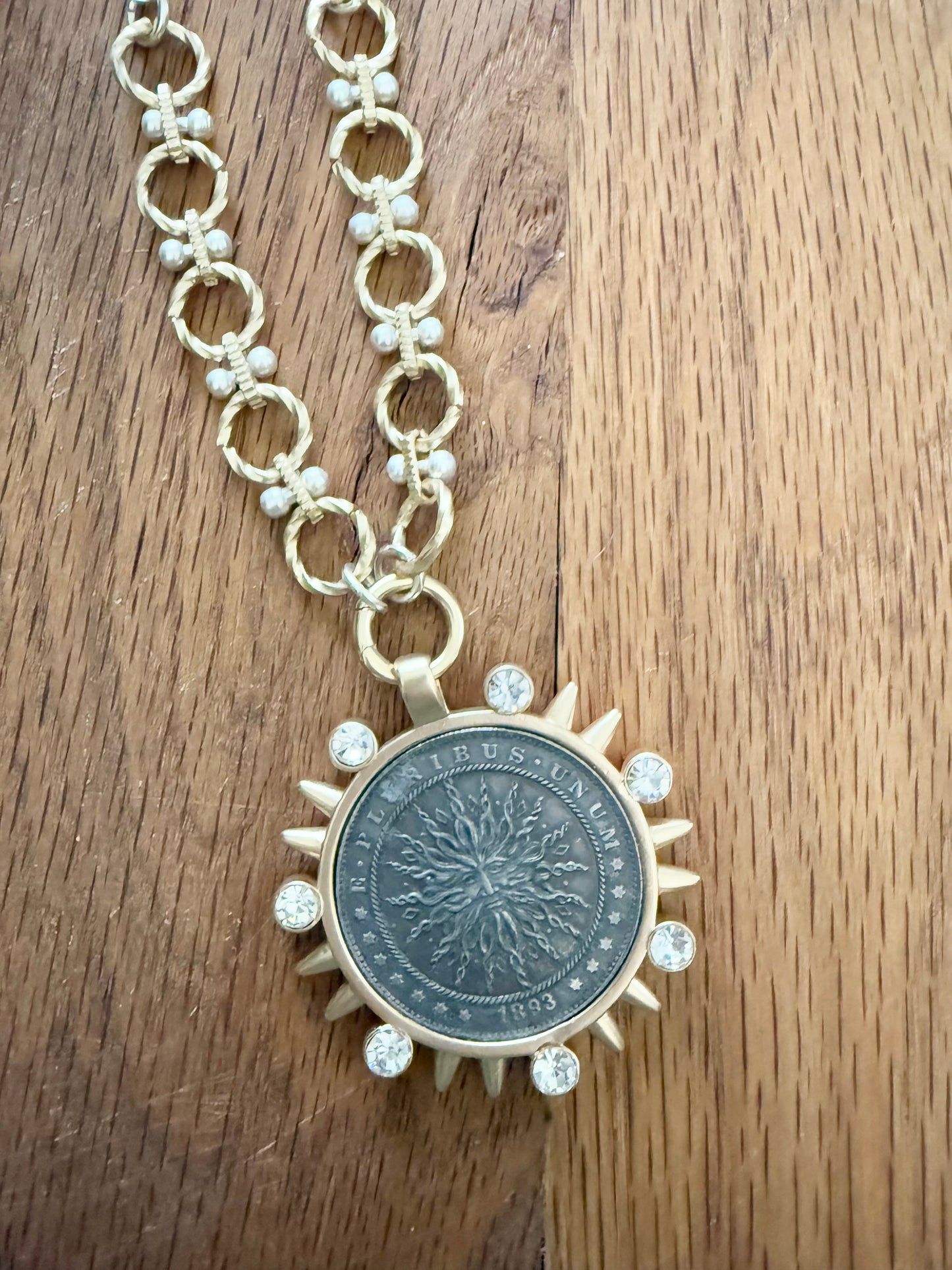 Leslie Sun Pendant Coin Necklace - Shabby To Chic Jewelry