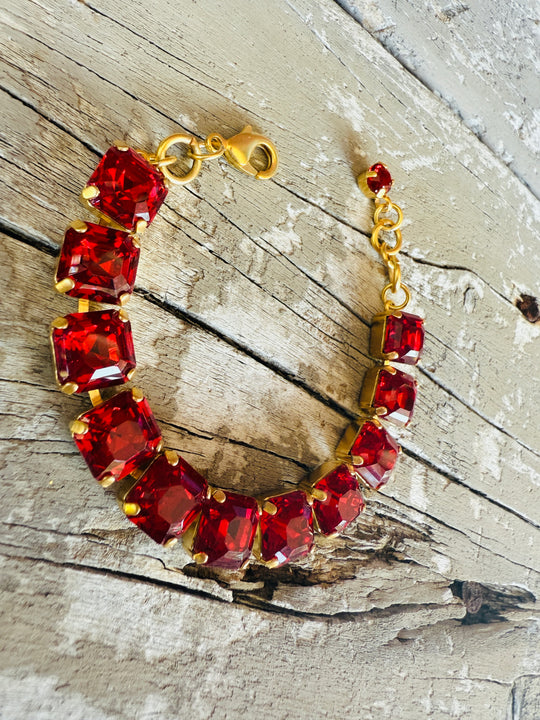 Arianna Red Square Crystal Tennis Bracelet - Shabby To Chic Jewelry