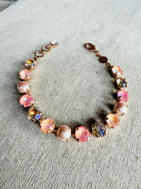 Talia Peach Rose Gold Tennis Crystal Bracelet