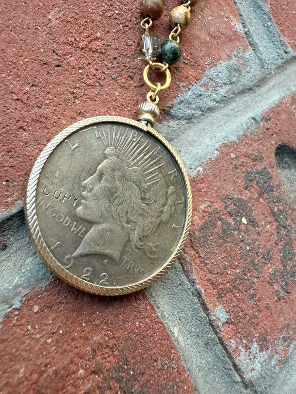 Rhonda Coin Pendant Crystal Necklace - Shabby To Chic Jewelry