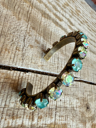 Elena Antique Gold Green Crystal Cuff Bracelet - Shabby To Chic Jewelry