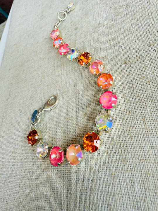 Summer Peach Silver Tennis Crystal Bracelet