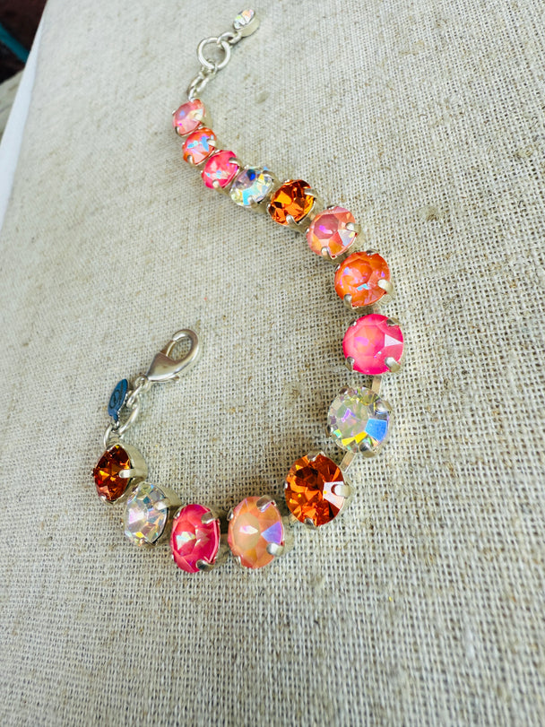 Summer Peach Silver Tennis Crystal Bracelet