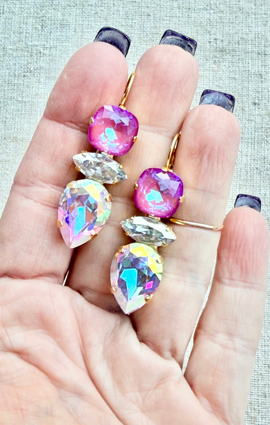 Eden Pink Crystal Drop Earrings - Shabby To Chic Jewelry