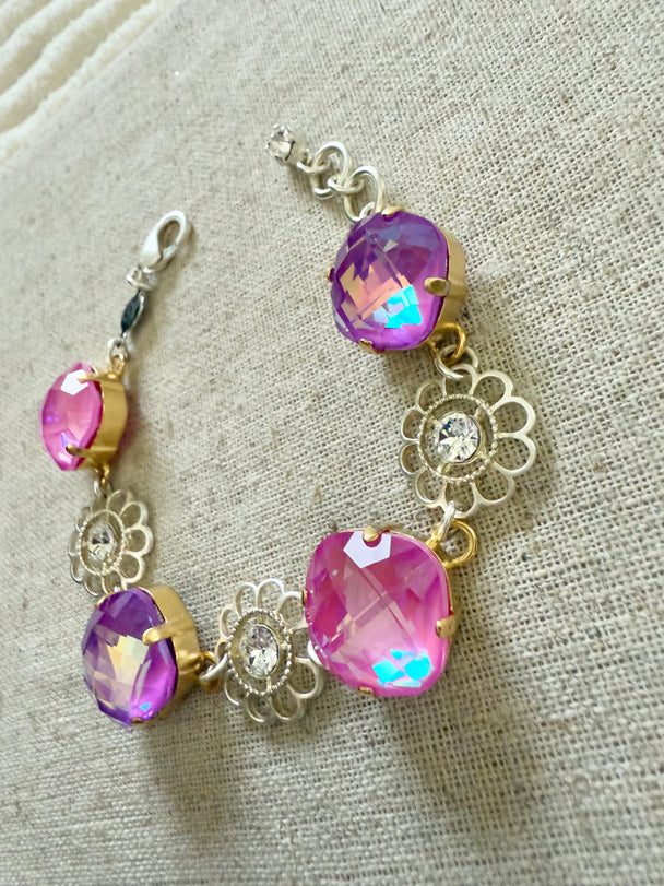 Nicole Flower Pendant Crystal Link Bracelet - Shabby To Chic Jewelry